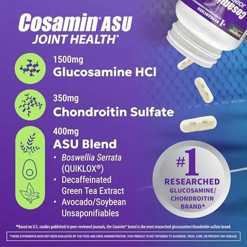 Nutramax Cosamin ASU Joint Health Supplement 90 Capsules | Faster-Acting Formula with Glucosamine, Chondroitin, ASU, and Boswellia thumbnail 3