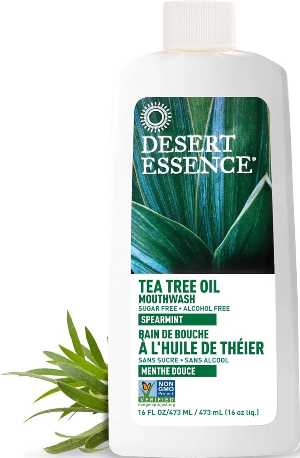 Desert Essence Tea Tree Oil Mouthwash 16 fl oz | Alcohol-Free Spearmint Oral Care
