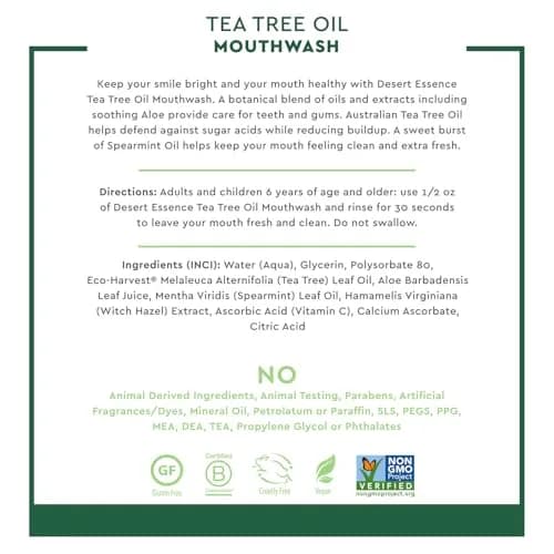 Desert Essence Tea Tree Oil Mouthwash 16 fl oz | Alcohol-Free Spearmint Oral Care thumbnail 3