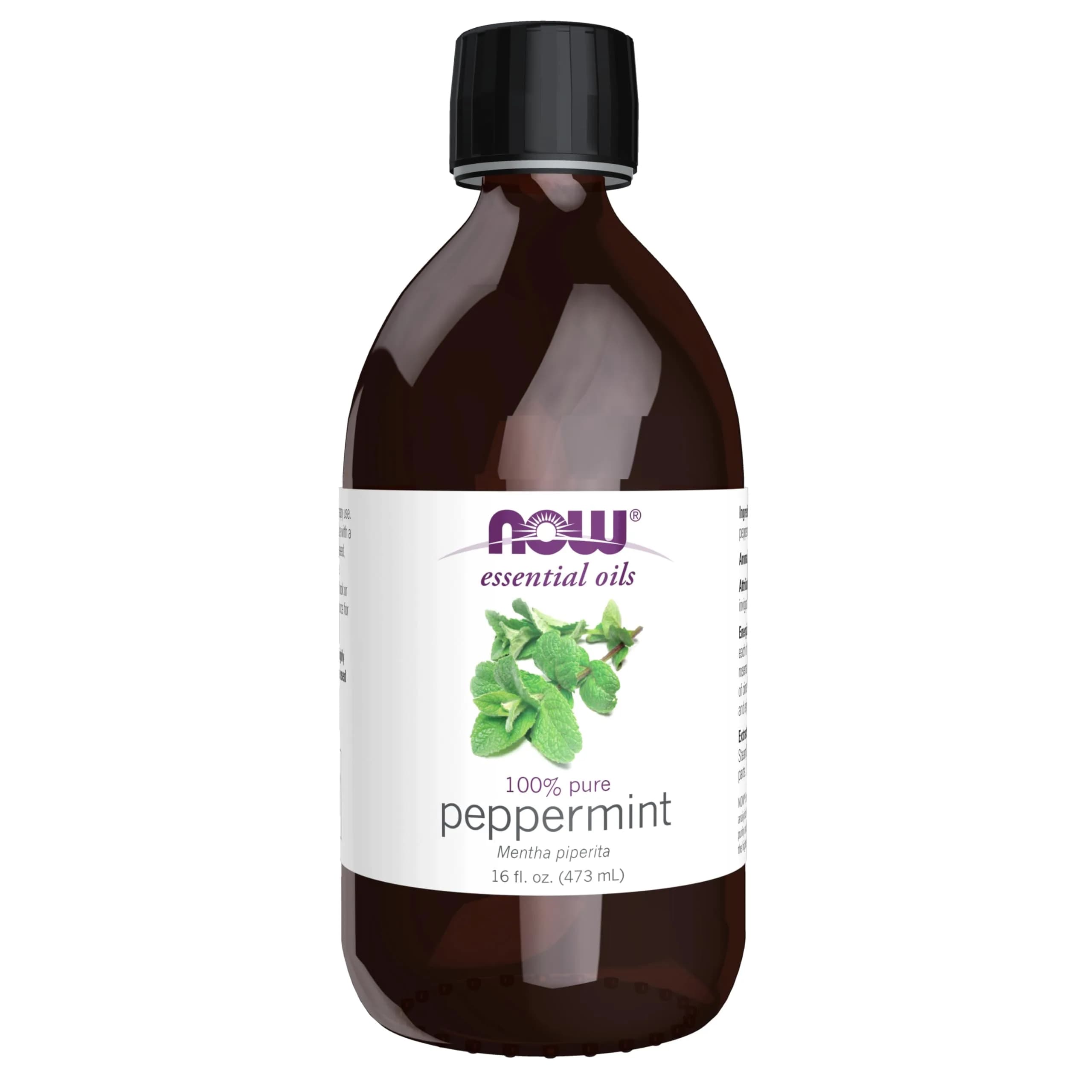 NOW Peppermint Essential Oil 473ml (16 fl. oz) | Steam Distilled, Undiluted, Revitalizing Scent — 16 Fl Oz