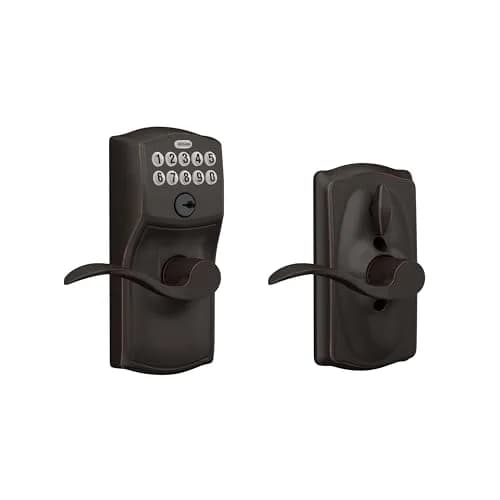 Schlage Electronic Keypad Lock, Camelot Lever Handle, Aged Bronze | Keyless Security for Homes & Offices thumbnail 1