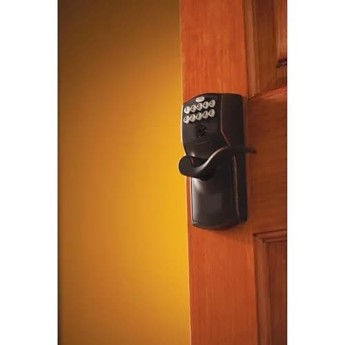 Schlage Electronic Keypad Lock, Camelot Lever Handle, Aged Bronze | Keyless Security for Homes & Offices thumbnail 5