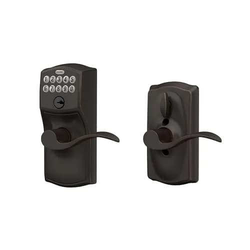 Schlage Electronic Keypad Lock, Camelot Lever Handle, Aged Bronze | Keyless Security for Homes & Offices thumbnail 8