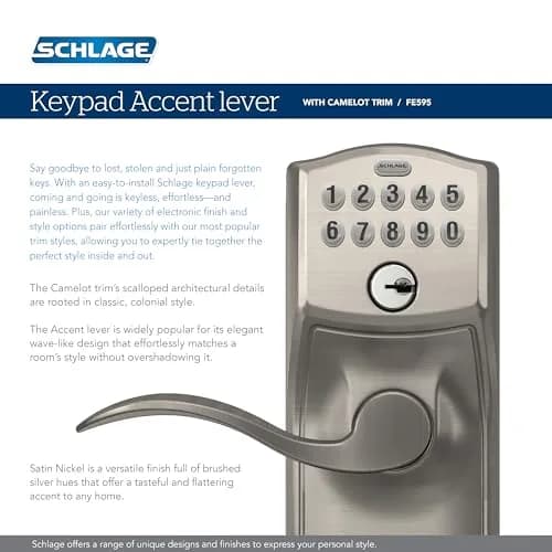 Schlage Electronic Keypad Lock, Camelot Lever Handle, Aged Bronze | Keyless Security for Homes & Offices thumbnail 4