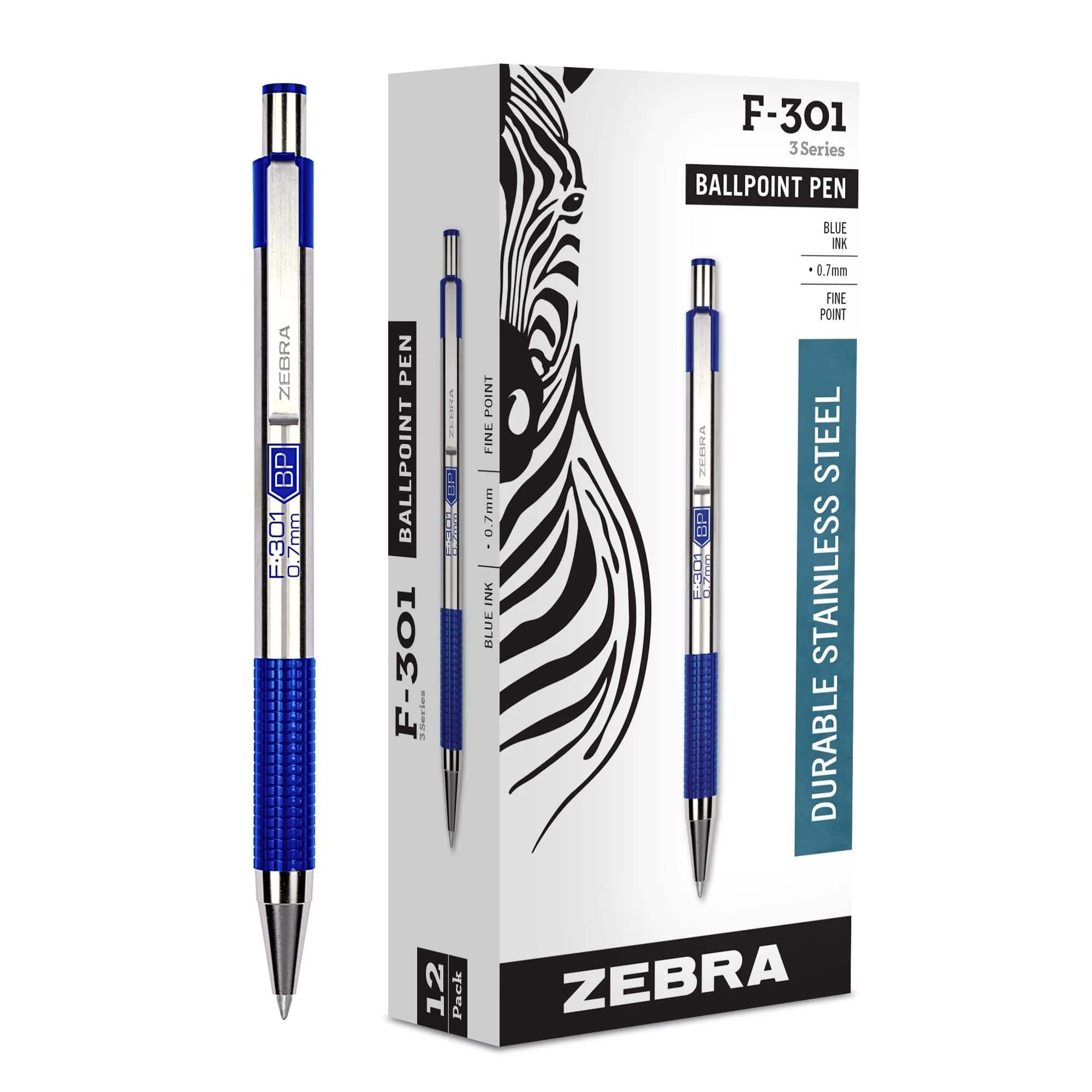 Zebra Pen F-301 Signature Series Retractable Ballpoint Pen, 0.7mm Black Ink, Blue D Barrel, Single Pen - main product image