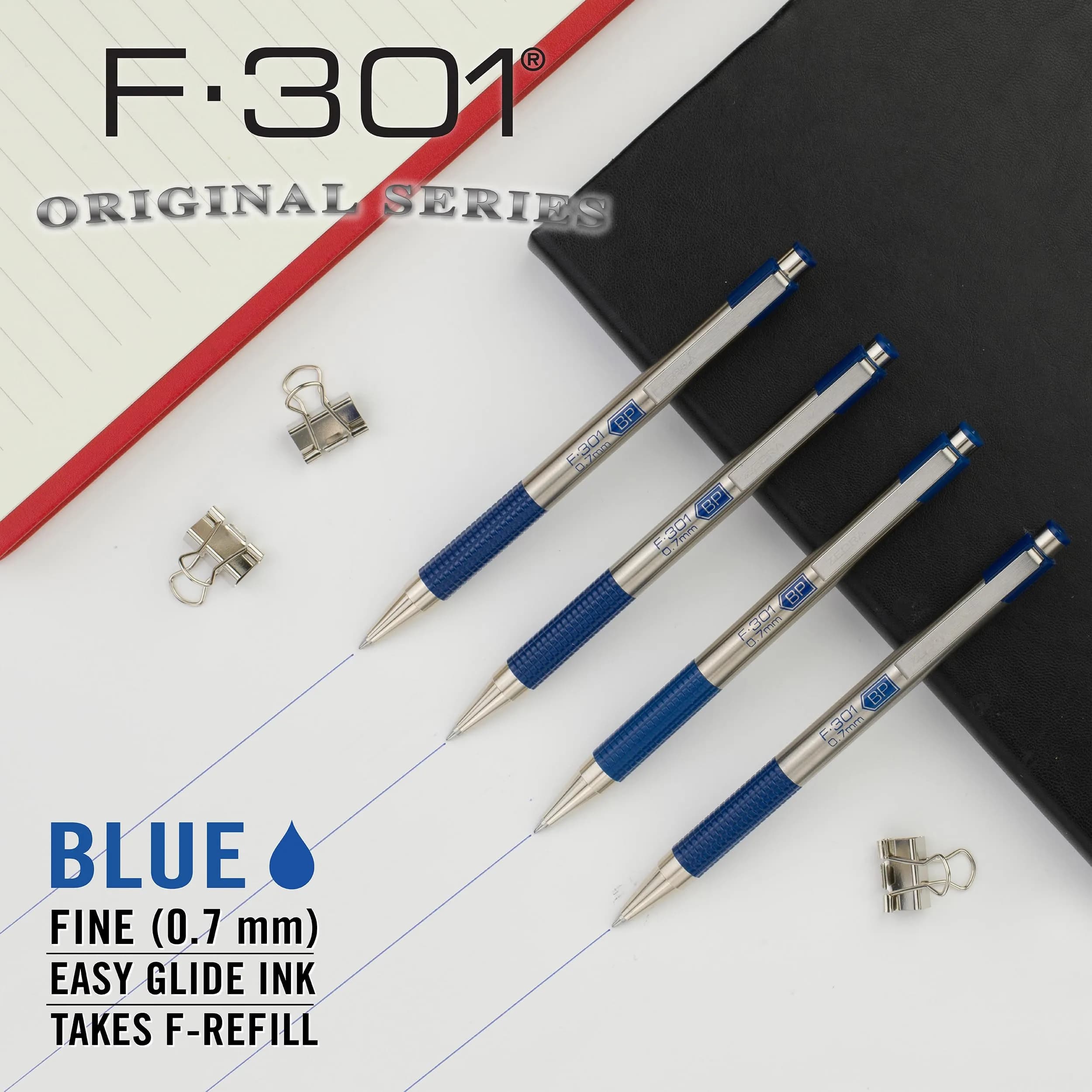Zebra Pen F-301 Signature Series Retractable Ballpoint Pen, 0.7mm Black Ink, Blue D Barrel, Single Pen - view 3