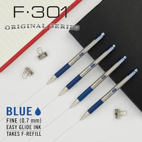 Zebra Pen F-301 Signature Series Retractable Ballpoint Pen, 0.7mm Black Ink, Blue D Barrel, Single Pen thumbnail 3