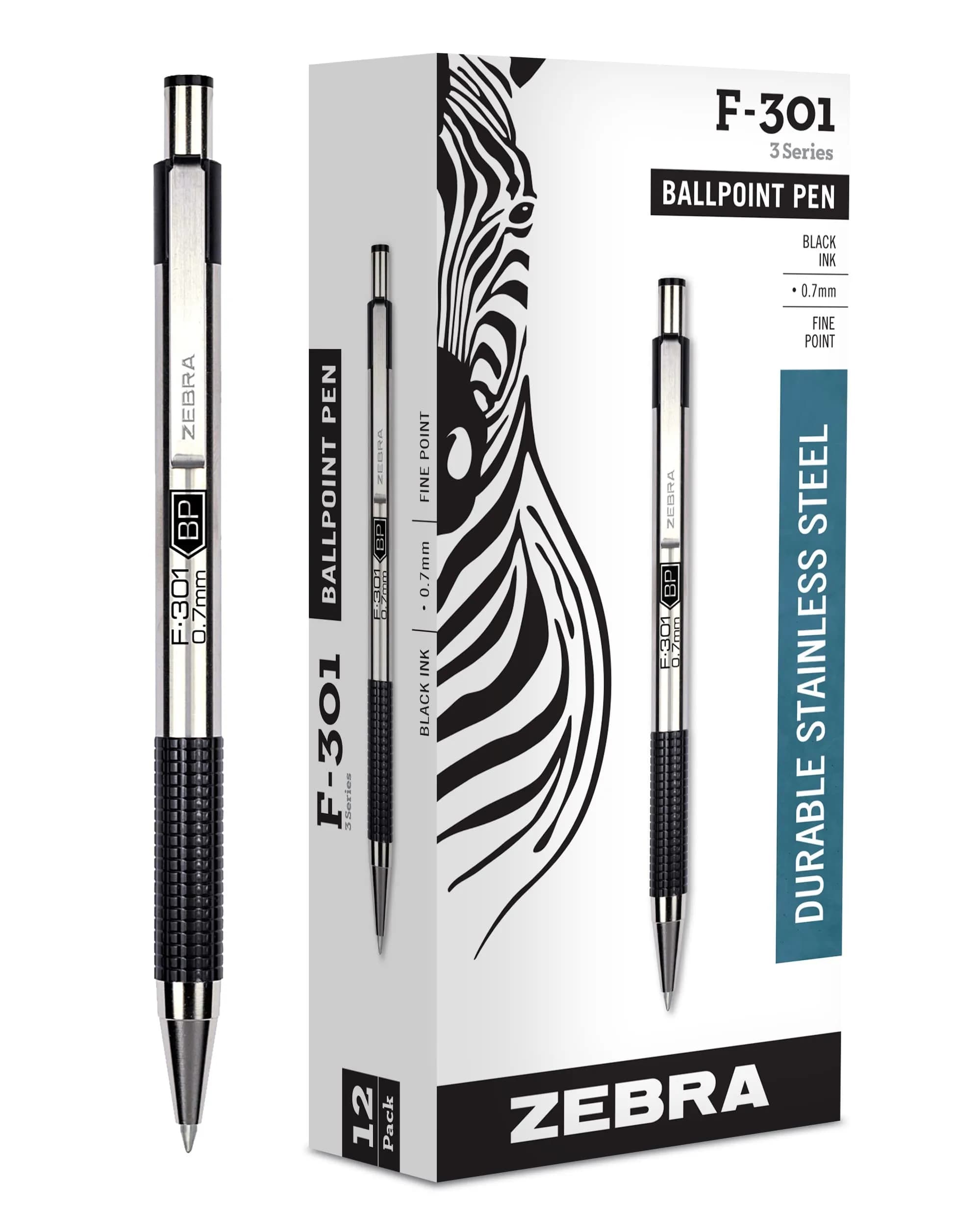 Zebra Pen F-301 Ballpoint Pen 0.7mm Fine Point, Black Ink, 12-Pack | Smooth Writing Instrument - main product image