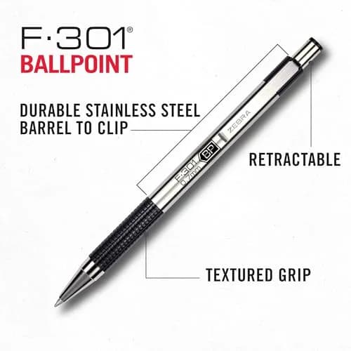 Zebra Pen F-301 Ballpoint Pen 0.7mm Fine Point, Black Ink, 12-Pack | Smooth Writing Instrument thumbnail 4