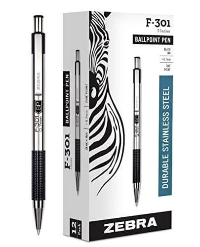 Zebra Pen F-301 Ballpoint Pen 0.7mm Fine Point, Black Ink, 12-Pack | Smooth Writing Instrument thumbnail 1