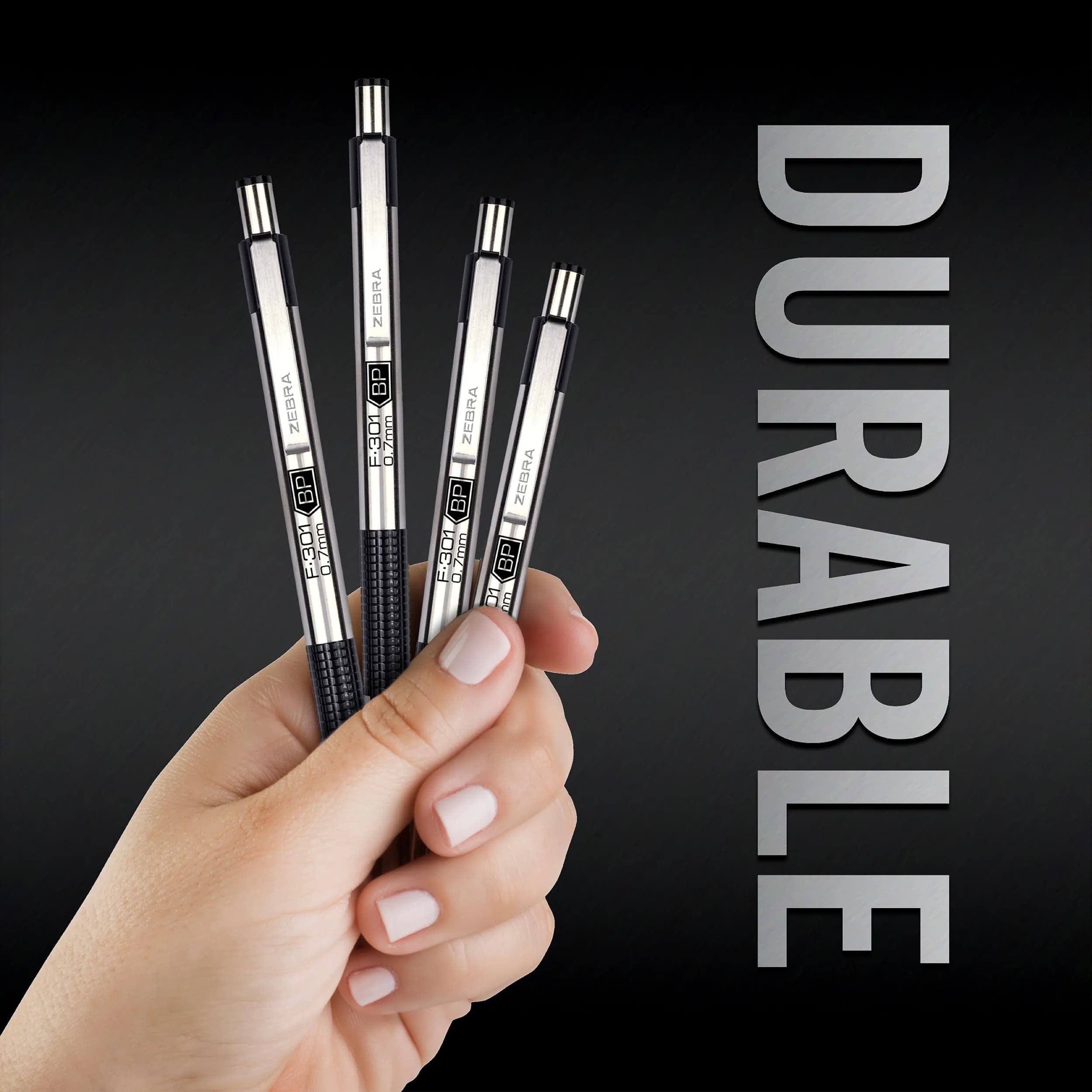 Zebra Pen F-301 Signature Series Retractable Ballpoint Pen, 0.7mm Black Ink, Stainless-Steel Barrel, Black F / 12 Pack - view 2
