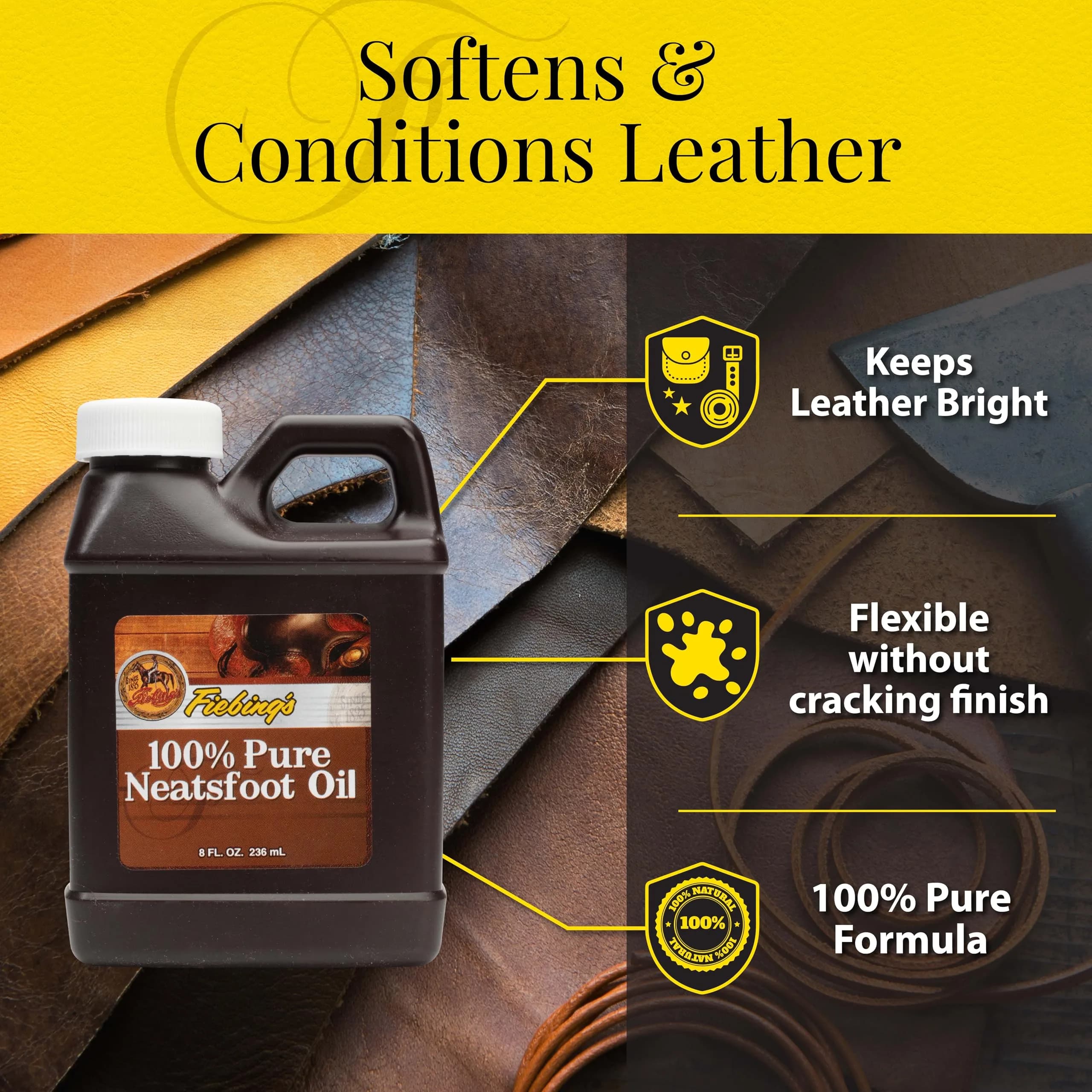 Fiebing's 100% Pure Neatsfoot Oil 237ml (8 Fl Oz) | Natural Leather Preservative for Boots, Saddles, and Shoes - view 4