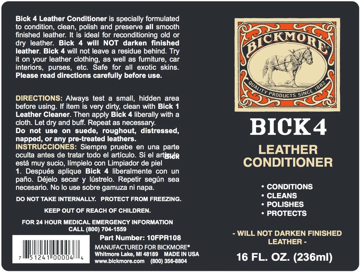 Bickmore Bick 4 Leather Conditioner & Cleaner 473ml (16 fl oz) | Won't Darken Smooth Finished Leather - view 8