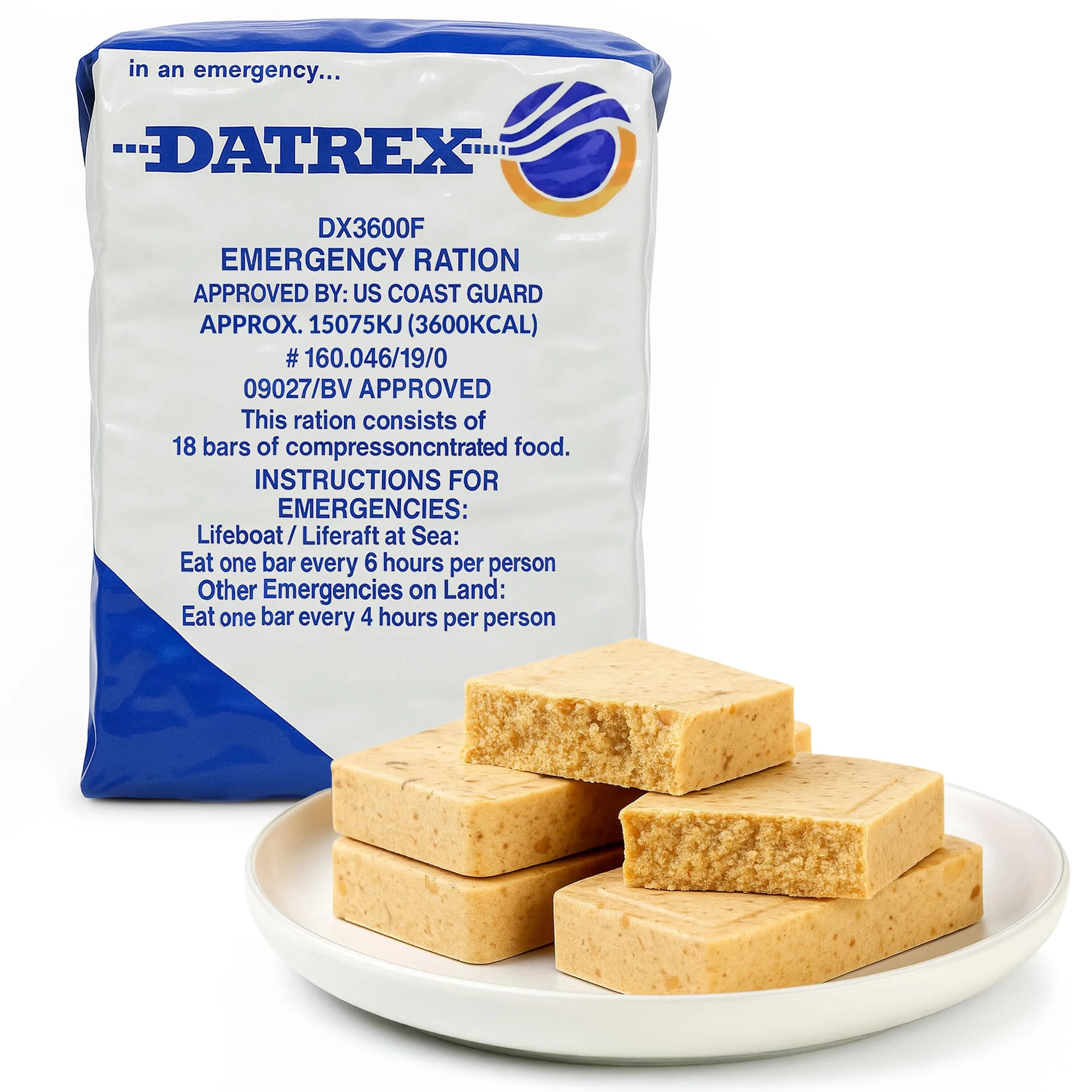 DX3600F Datrex 3600 Emergency Food Bar 18 Pack | 3-Day Coconut Nutrition — BLUE