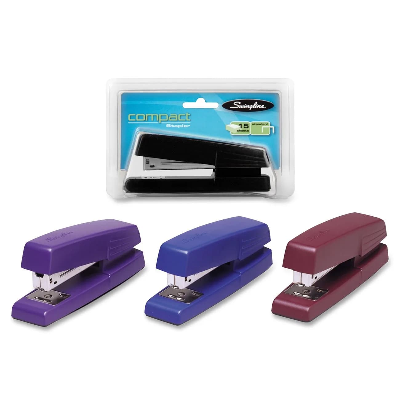 Swingline Compact Stapler 15 Sheet Capacity Assorted Colors | Reliable Office Stapler with Tacking Flexibility