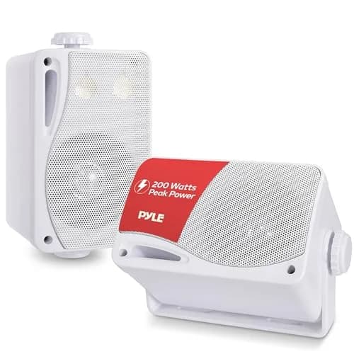 Pyle 3-Way Indoor & Outdoor Box Speaker System - 3.5" 200 Watt Wall Mount Speakers for Home, Patio, Deck, Garage, Poolside, or Studio Use - Dual Set (White) thumbnail 1
