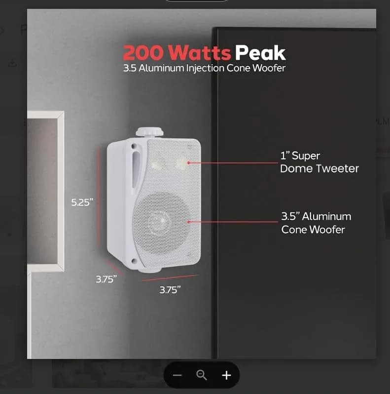 Pyle 3-Way Indoor & Outdoor Box Speaker System - 3.5" 200 Watt Wall Mount Speakers for Home, Patio, Deck, Garage, Poolside, or Studio Use - Dual Set (White) thumbnail 3