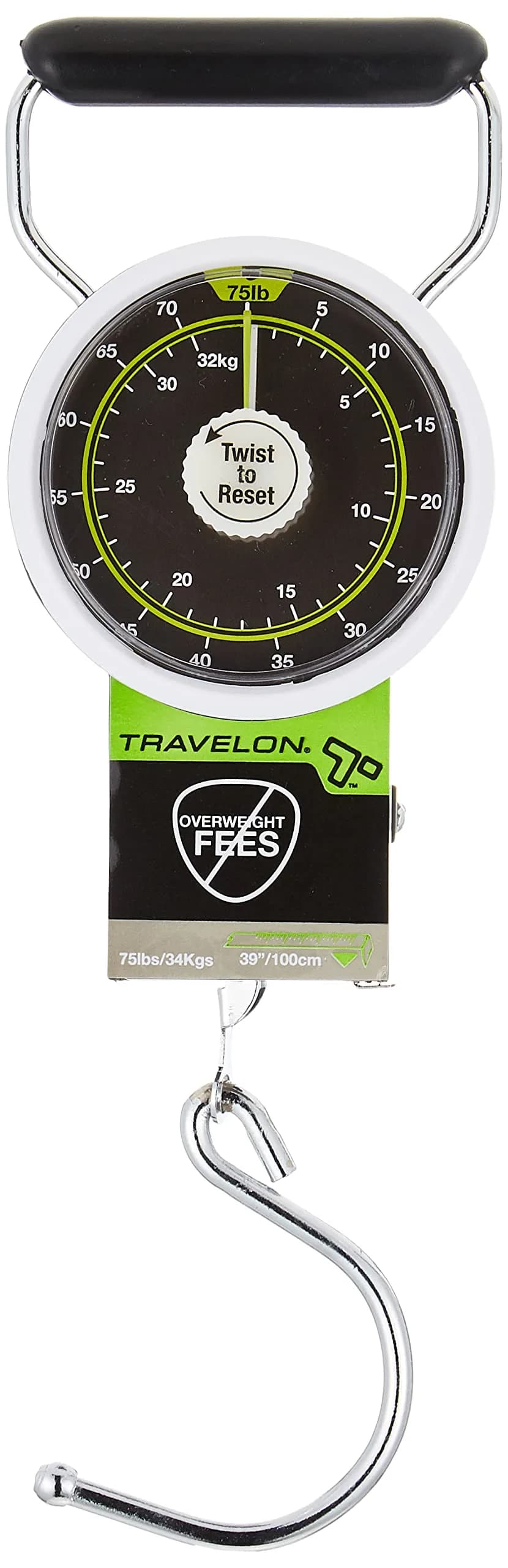 Travelon Stop and Lock Luggage Scale with Tape Measure | Weighs Up to 34 kg (75 lbs) — Black