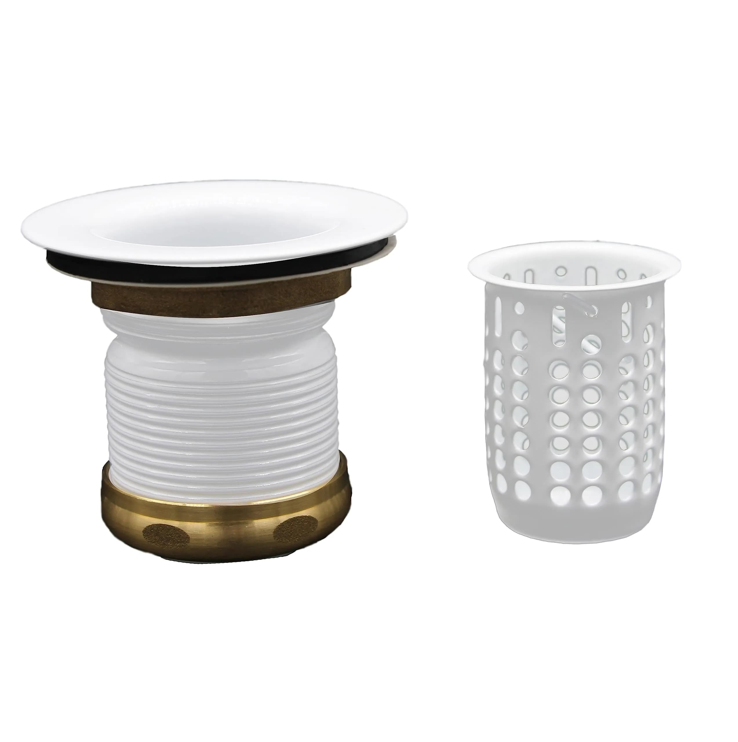 Westbrass Junior Basket Style Bar Sink Strainer White 2.63 in. Assembly Height | Solid Brass Construction - view 4