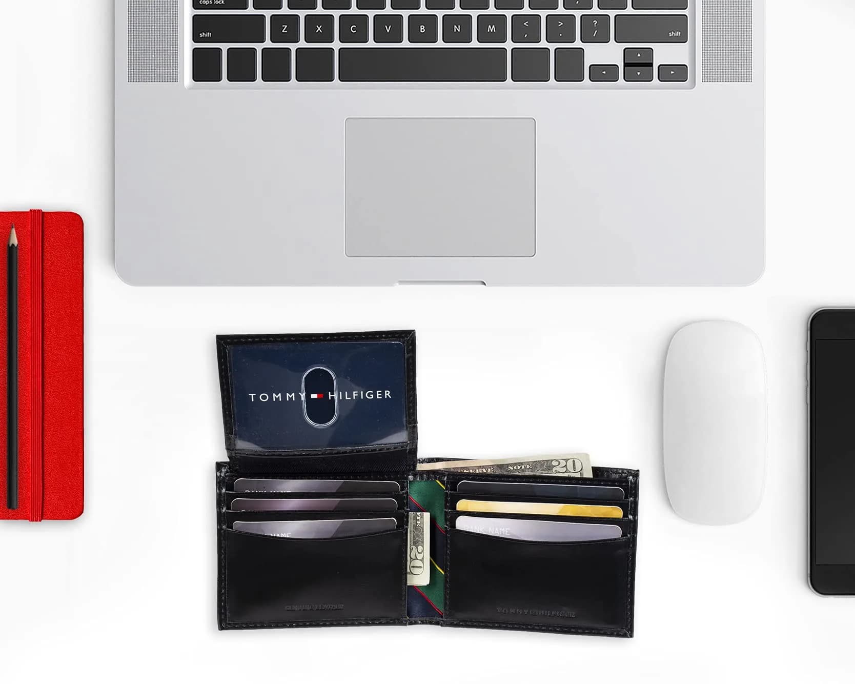 Tommy Hilfiger Slim Leather Passcase Wallet With Removable ID Window Black | 10 Card Slots, 2 Slip Pockets, 2 Money Slots - view 6