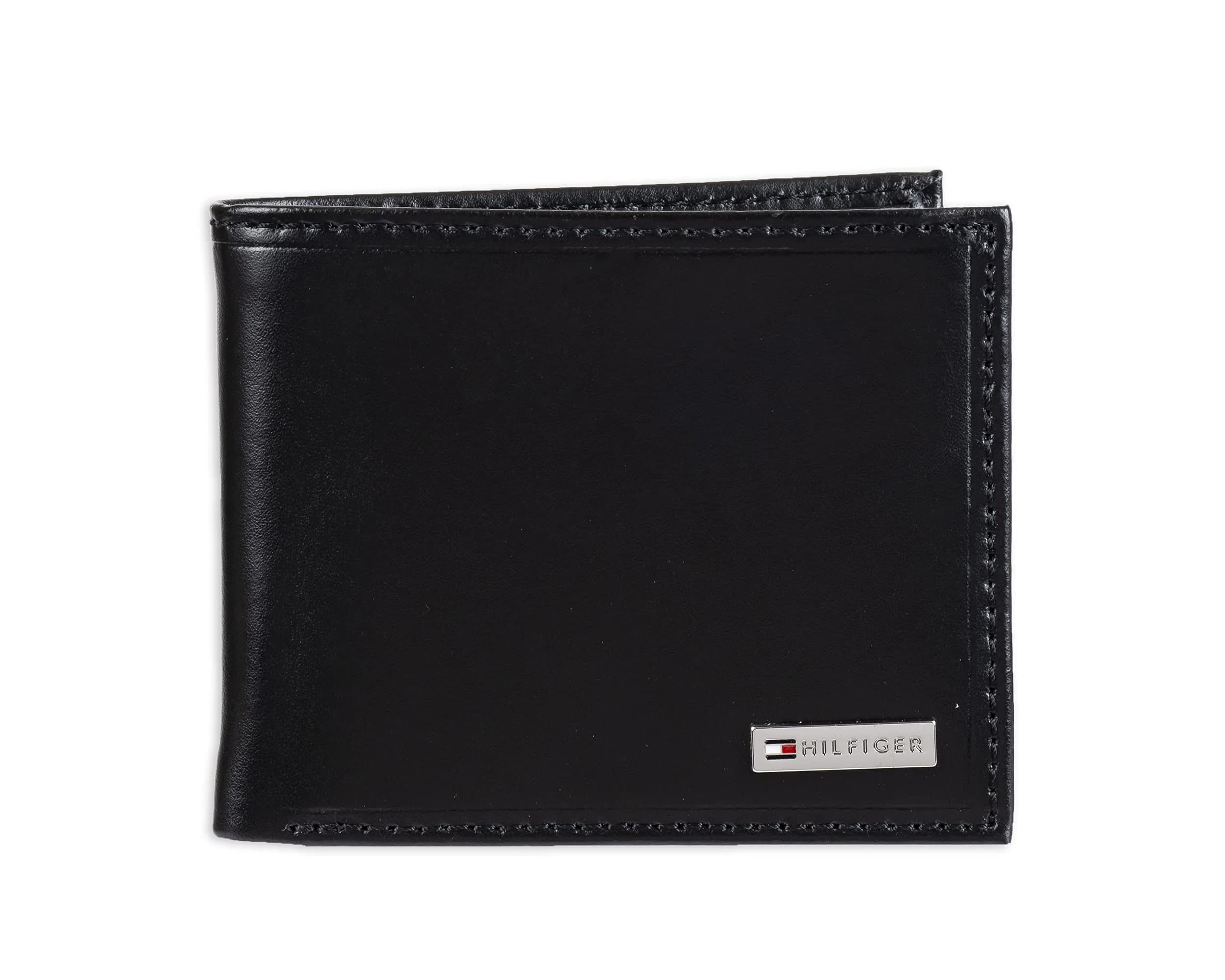 Tommy Hilfiger Slim Leather Passcase Wallet With Removable ID Window Black | 10 Card Slots, 2 Slip Pockets, 2 Money Slots