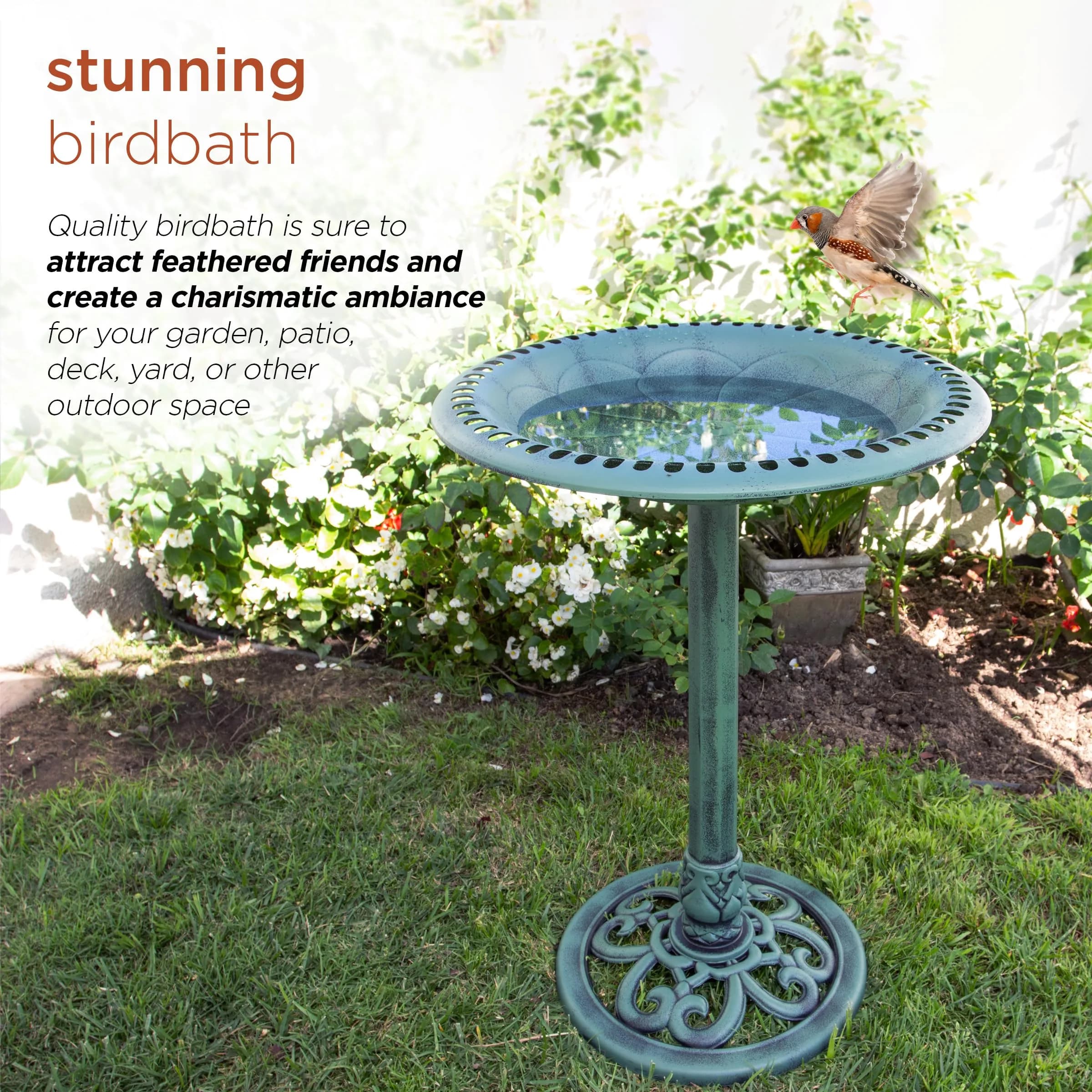 Alpine Corporation Aged Green Pedestal Birdbath with Scrollwork 28" Tall | Attracts Birds Safely - view 4