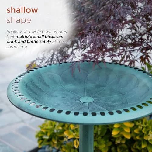 Alpine Corporation Aged Green Pedestal Birdbath with Scrollwork 28" Tall | Attracts Birds Safely thumbnail 5