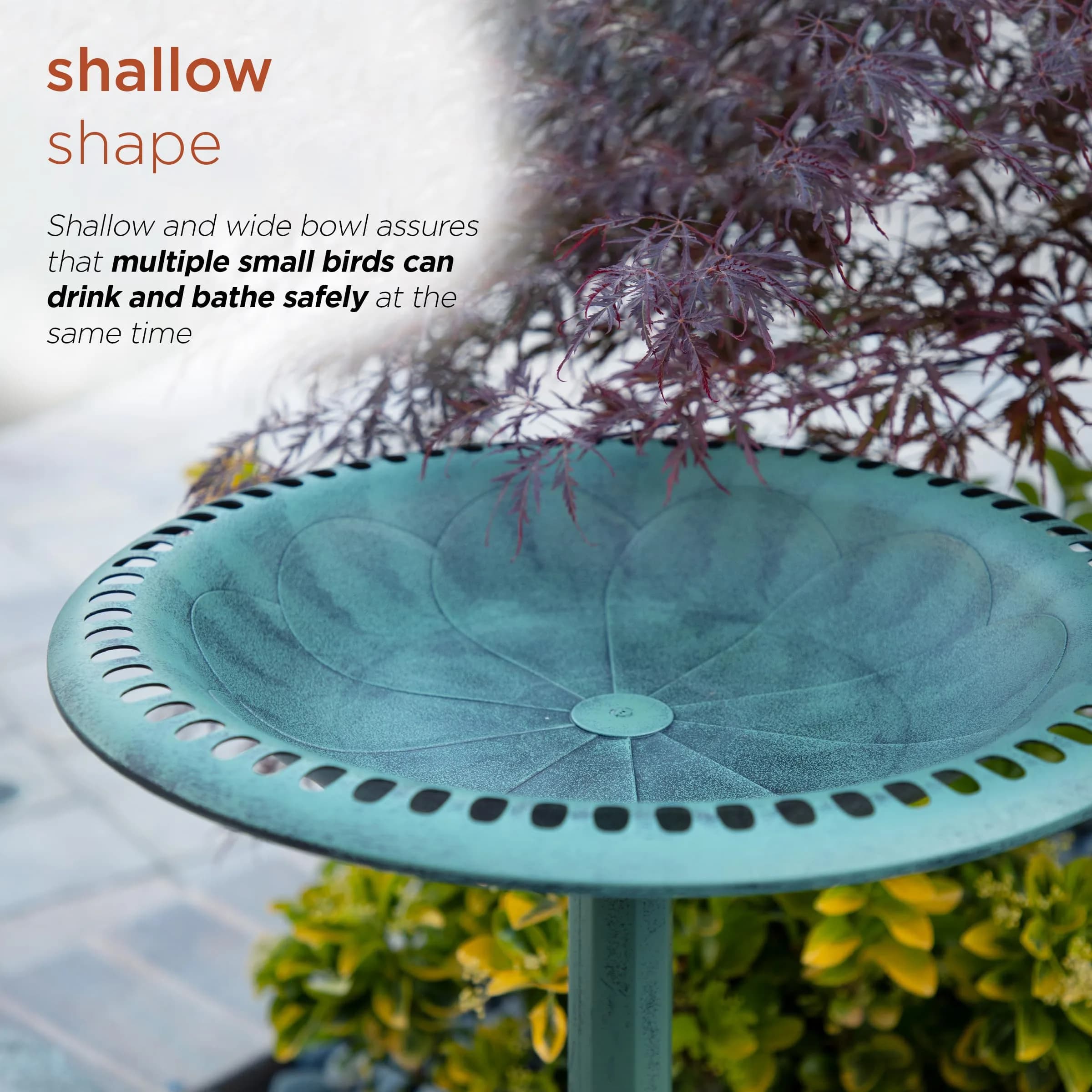 Alpine Corporation Aged Green Pedestal Birdbath with Scrollwork 28" Tall | Attracts Birds Safely - view 5