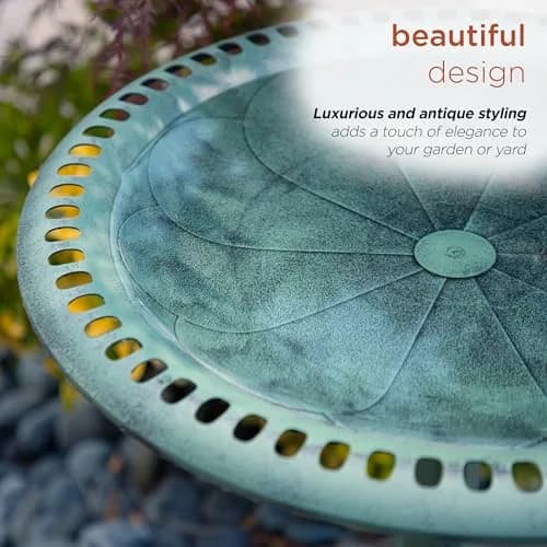 Alpine Corporation Aged Green Pedestal Birdbath with Scrollwork 28" Tall | Attracts Birds Safely thumbnail 6