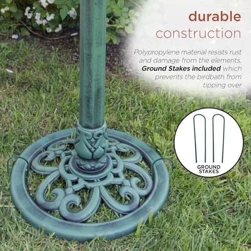 Alpine Corporation Aged Green Pedestal Birdbath with Scrollwork 28" Tall | Attracts Birds Safely thumbnail 7