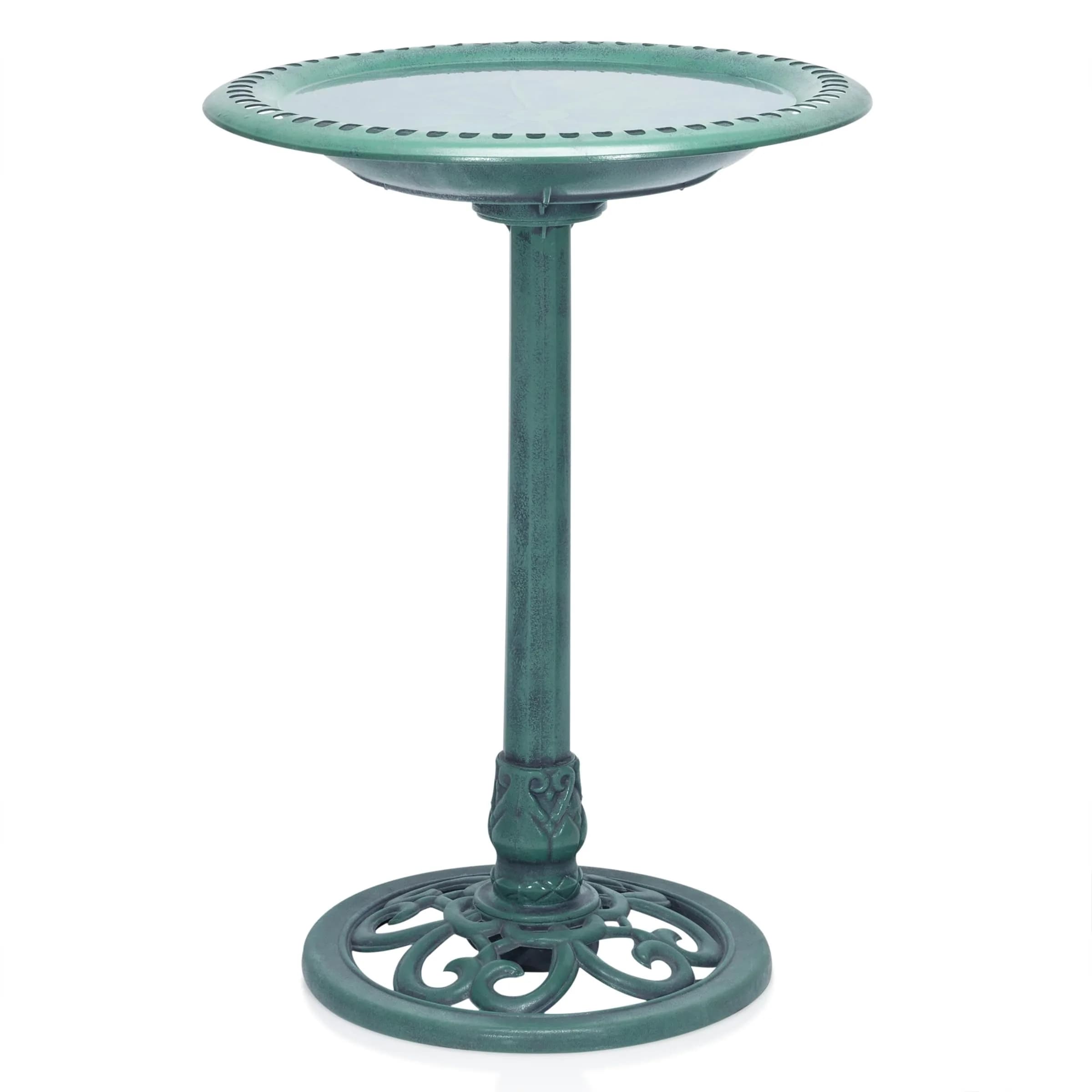 Alpine Corporation Aged Green Pedestal Birdbath with Scrollwork 28" Tall | Attracts Birds Safely