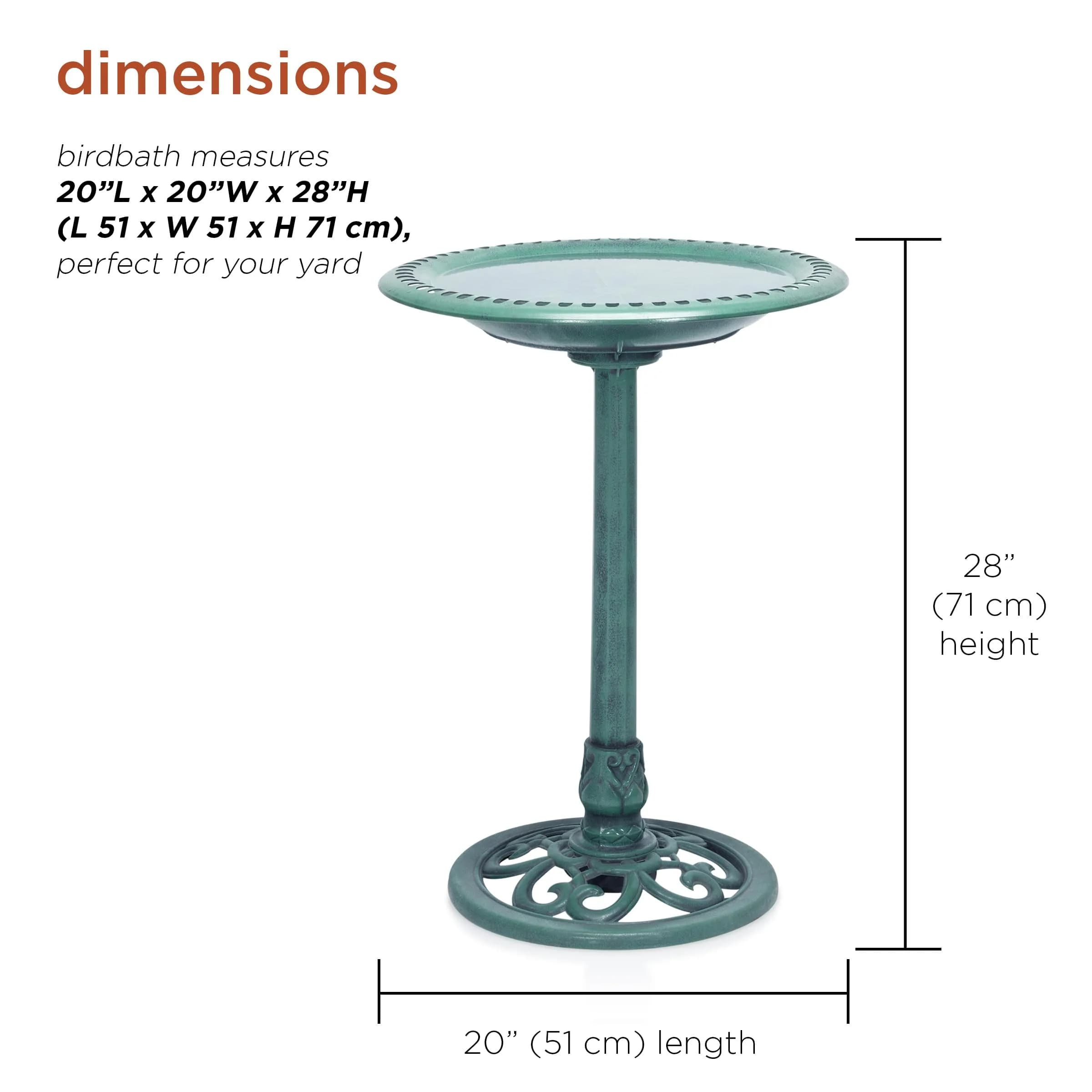 Alpine Corporation Aged Green Pedestal Birdbath with Scrollwork 28" Tall | Attracts Birds Safely - view 2