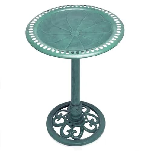 Alpine Corporation Aged Green Pedestal Birdbath with Scrollwork 28" Tall | Attracts Birds Safely thumbnail 3