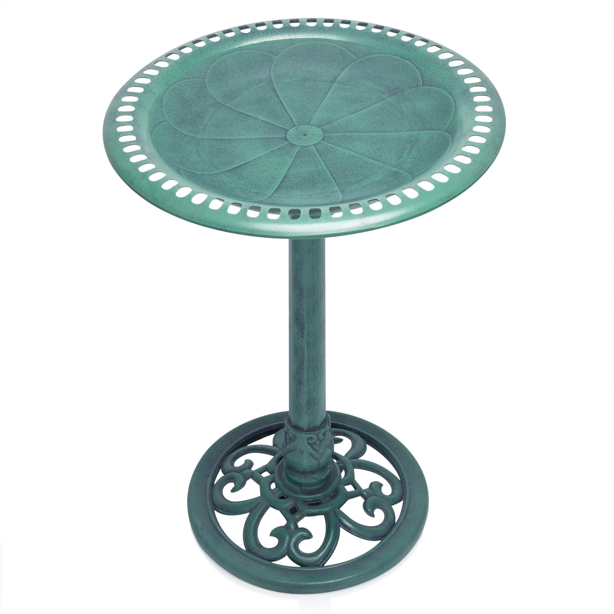 Alpine Corporation Aged Green Pedestal Birdbath with Scrollwork 28" Tall | Attracts Birds Safely - view 3