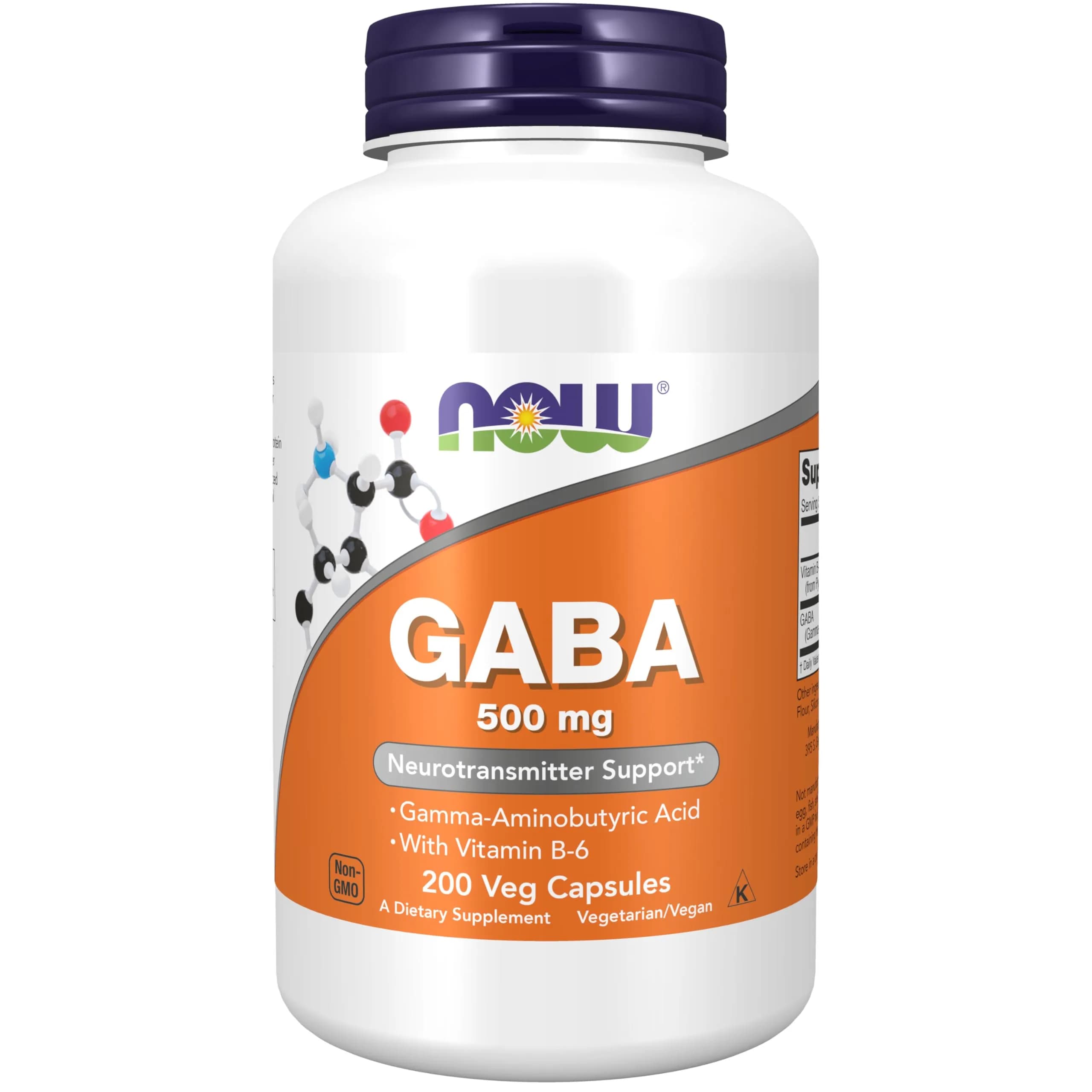 NOW Foods GABA 500 mg Veg Capsules 200 Count | Neurotransmitter Support for Relaxation - main product image