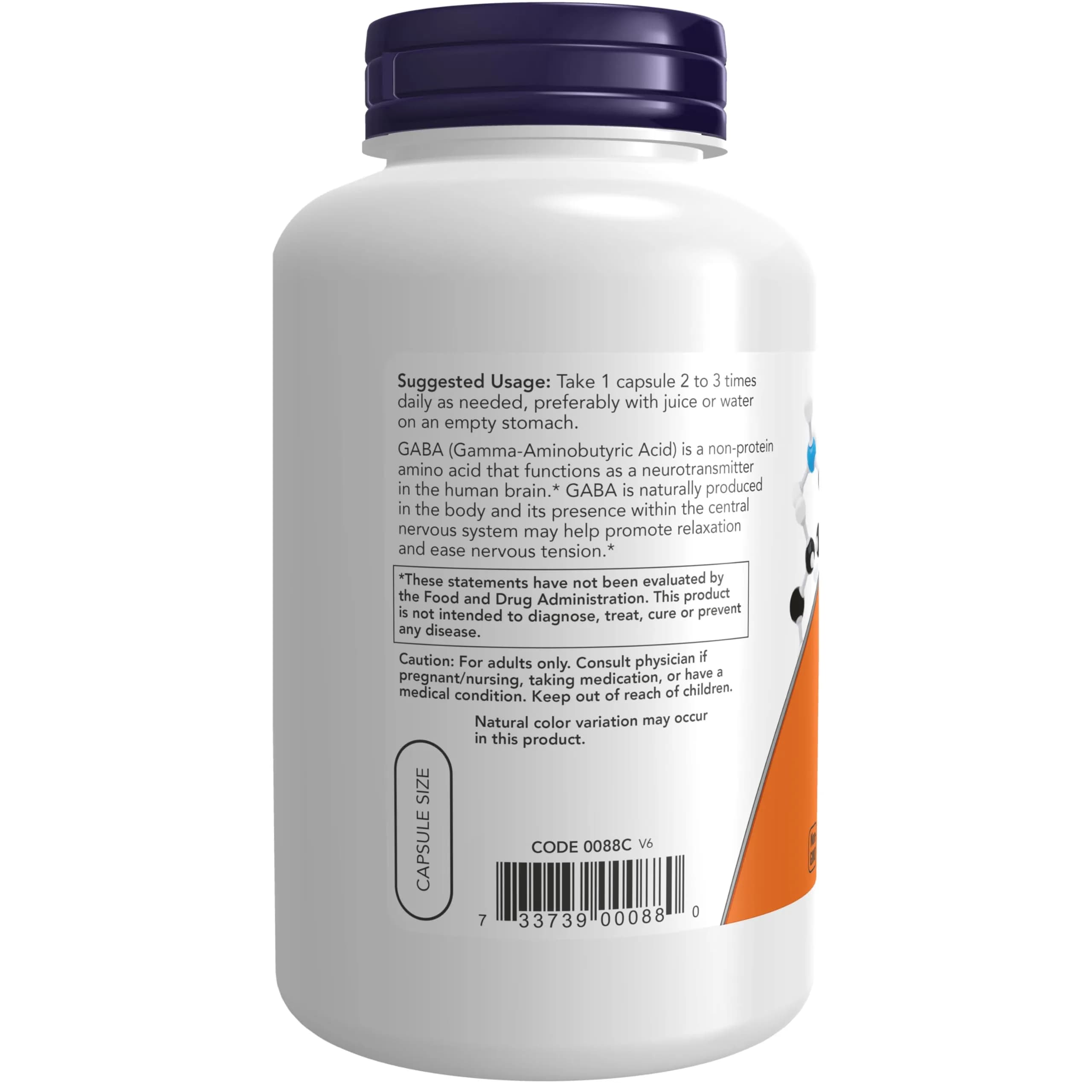 NOW Foods GABA 500 mg Veg Capsules 200 Count | Neurotransmitter Support for Relaxation - view 3