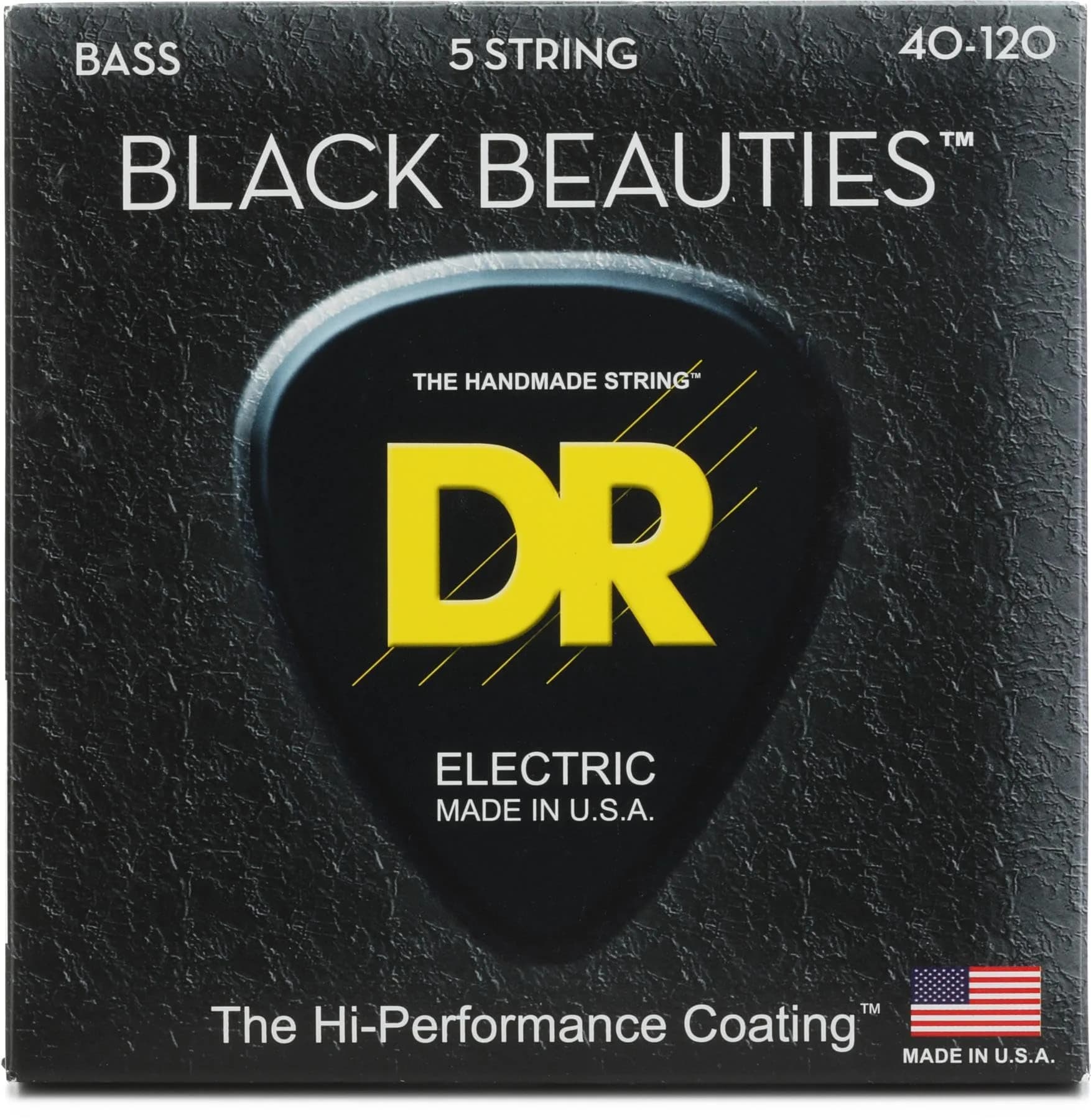 DR Strings BLACK BEAUTIES Coated Steel Bass Strings (40-120) — 5 Strings, Long-Lasting Tone & Bold Style — Bass Guitar Strings
