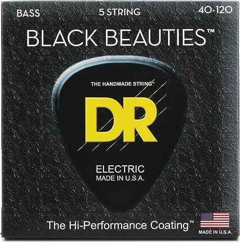 DR Strings BLACK BEAUTIES Coated Steel Bass Strings (40-120) — 5 Strings, Long-Lasting Tone & Bold Style thumbnail 1