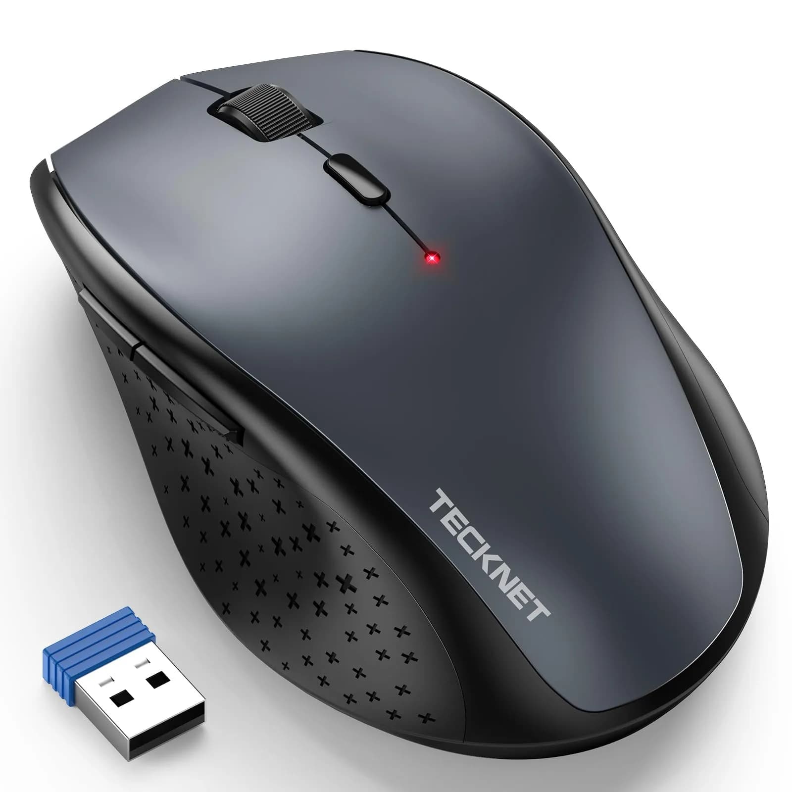 TECKNET Grey 2.4G Wireless Mouse, 4800 DPI Optical Ergonomic Computer Mouse with 6 Buttons & Silent Click | 75g (2.65 oz) — Grey