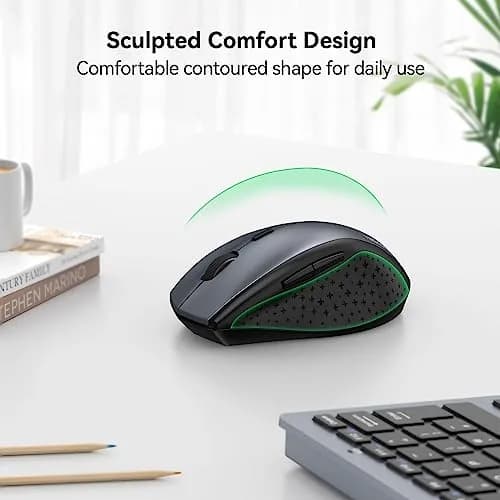 TECKNET Grey 2.4G Wireless Mouse, 4800 DPI Optical Ergonomic Computer Mouse with 6 Buttons & Silent Click | 75g (2.65 oz) thumbnail 4