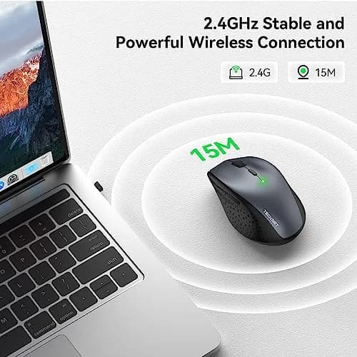 TECKNET Grey 2.4G Wireless Mouse, 4800 DPI Optical Ergonomic Computer Mouse with 6 Buttons & Silent Click | 75g (2.65 oz) thumbnail 5