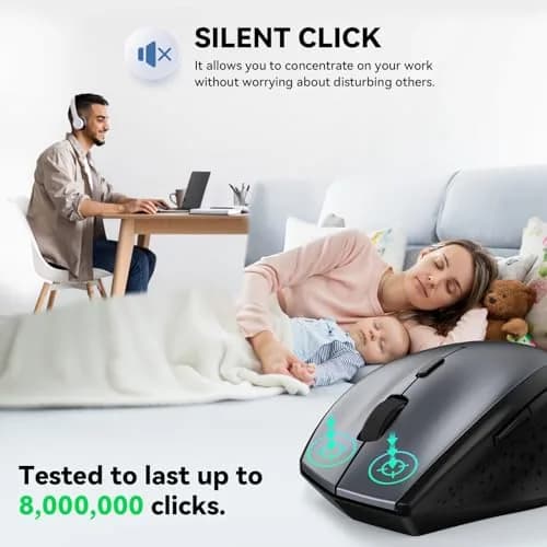 TECKNET Grey 2.4G Wireless Mouse, 4800 DPI Optical Ergonomic Computer Mouse with 6 Buttons & Silent Click | 75g (2.65 oz) thumbnail 3