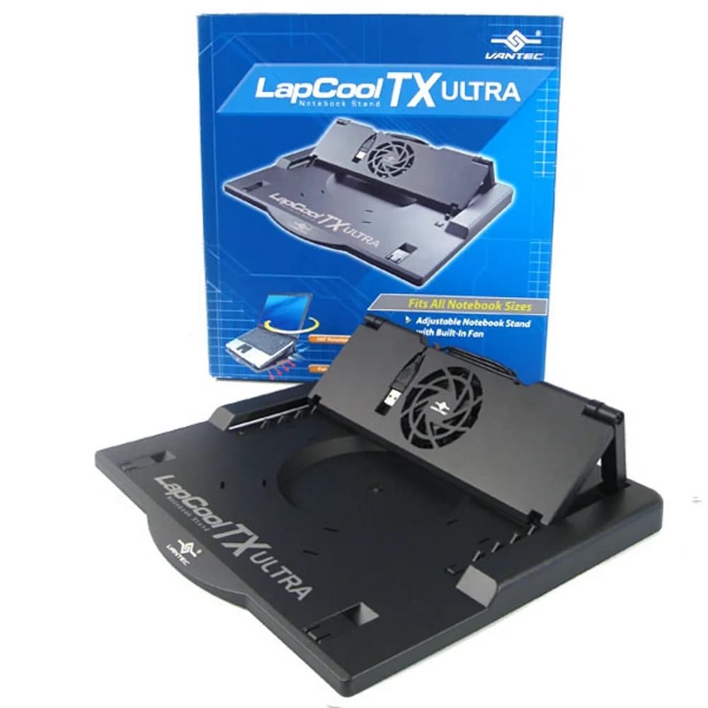 Vantec LapCool TX LPC-460TX Adjustable Notebook Stand with Built-in Fan (Black) | Silent Cooling & 17-inch Support