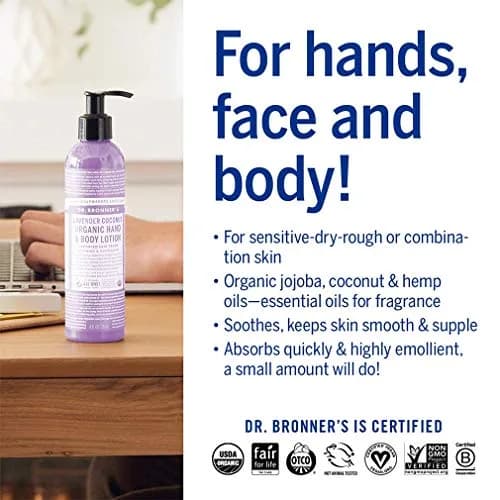 Dr. Bronner's Organic Lotion Lavender Coconut 236ml (8 Fl Oz) | USDA Organic & Fair Trade Certified thumbnail 5