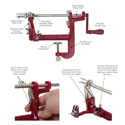 Johnny Apple Peeler Heavy Duty Cast Iron Apple Peeler with Stainless Steel Blades & Clamp Base | Peel, Slice & Core thumbnail 5