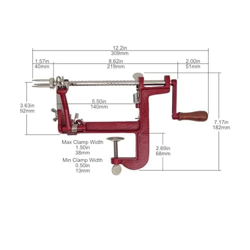 Johnny Apple Peeler Heavy Duty Cast Iron Apple Peeler with Stainless Steel Blades & Clamp Base | Peel, Slice & Core thumbnail 2