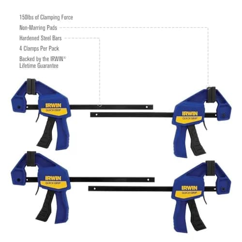 IRWIN Quick-Grip 1964758 One-Handed Mini Bar Clamp 4 Pack, 6 inch (15.24 cm) | Secure Woodworking Hold thumbnail 4