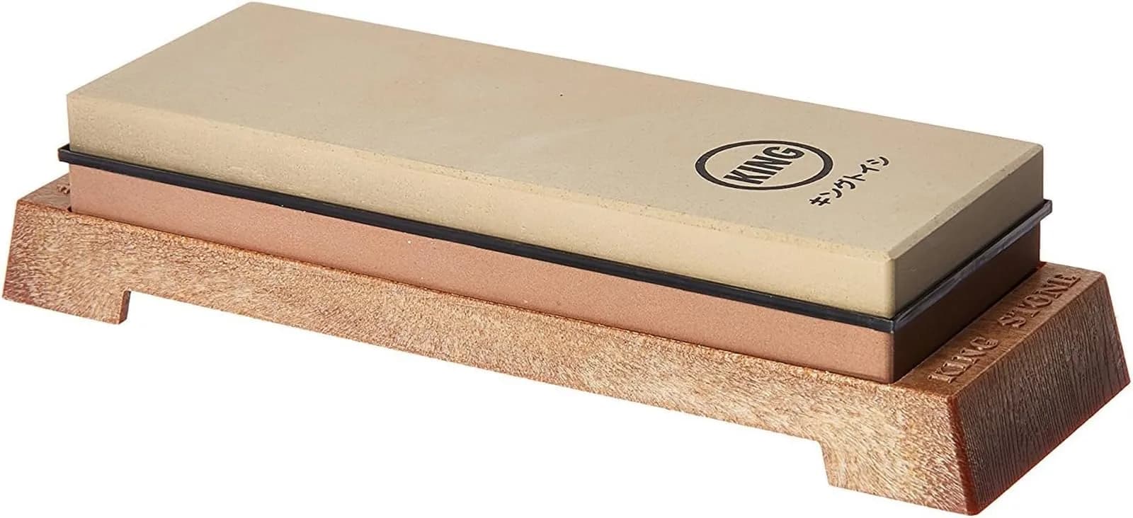 King KW65 1000/6000 Grit Combination Whetstone with Plastic Base | Sharpens Knives & Tools — One Size