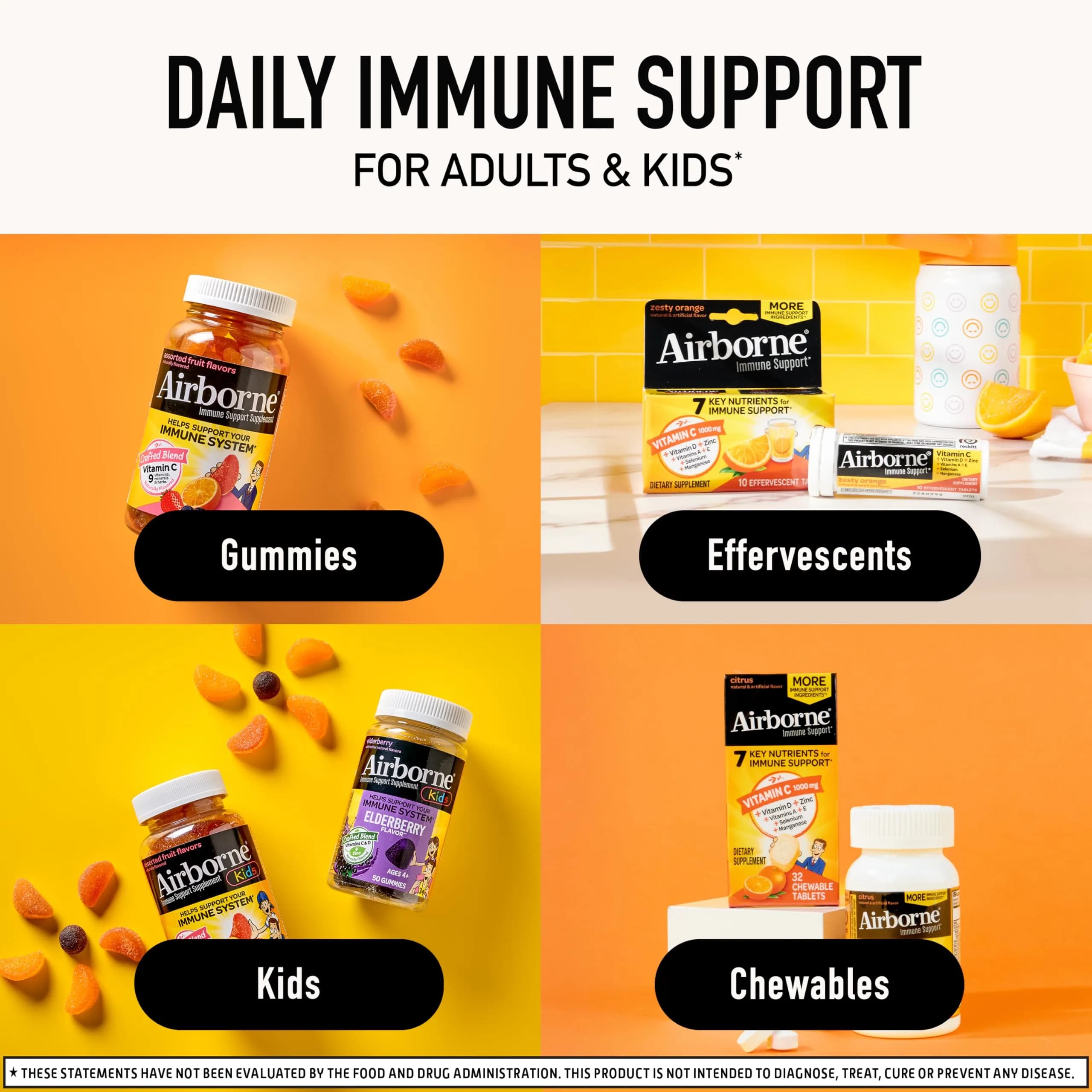 Airborne Immune Support Effervescent Tablets Zesty Orange 10 Count (10 Tablets) | 1000mg Vitamin C + Vitamins A, D, E, Zinc, Selenium, Manganese & Herbal Blend - view 7