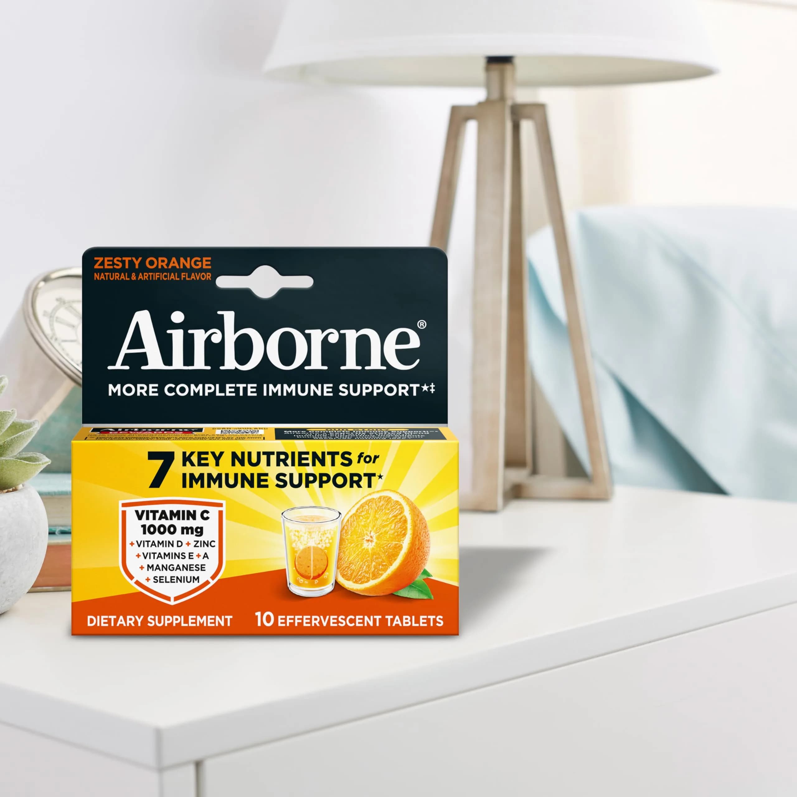 Airborne Immune Support Effervescent Tablets Zesty Orange 10 Count (10 Tablets) | 1000mg Vitamin C + Vitamins A, D, E, Zinc, Selenium, Manganese & Herbal Blend - view 9